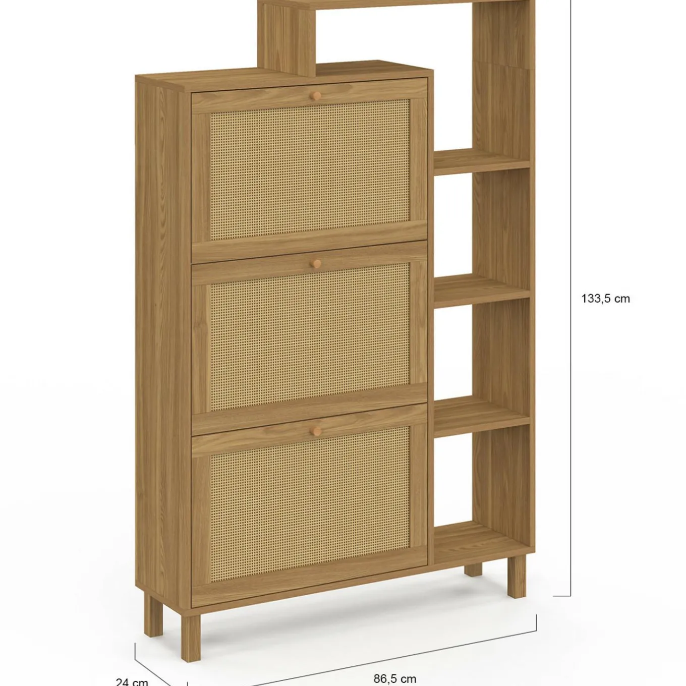 IDMarket Meuble à chaussures 18 paires 3 portes effet naturel cannage avec étagère* Collection Cannage|Petits Meubles
