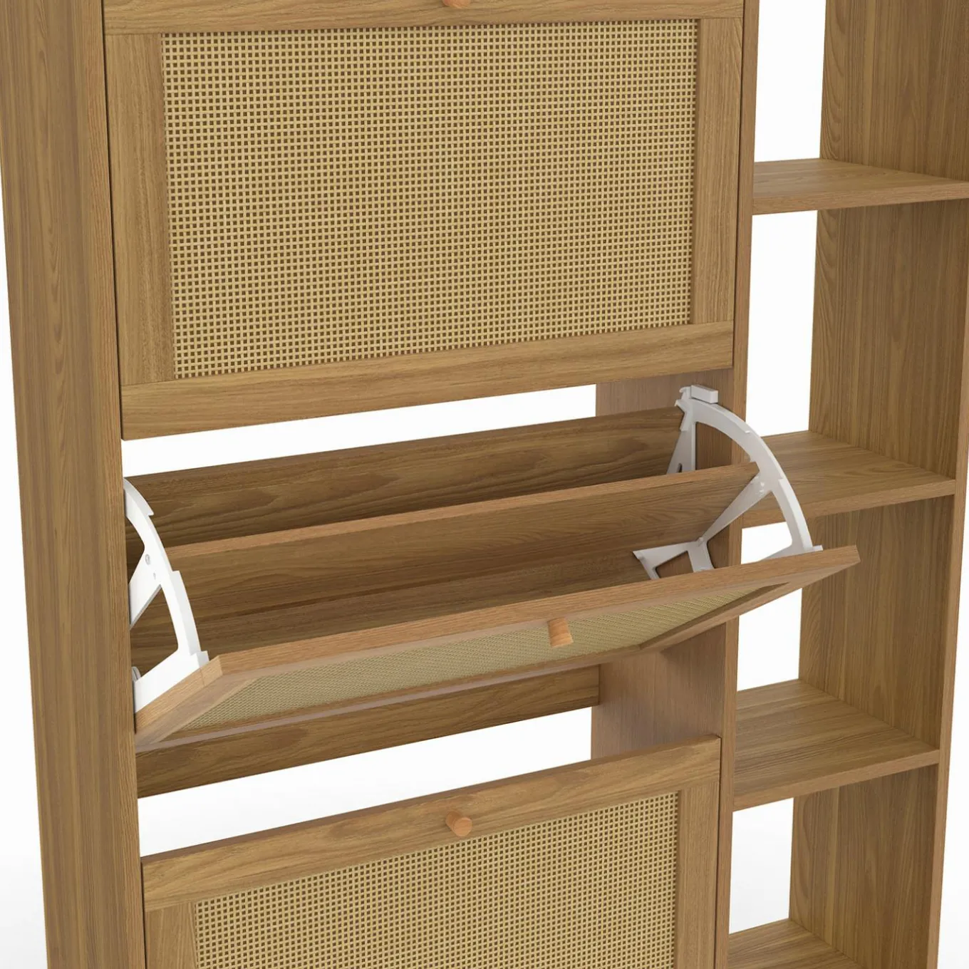 IDMarket Meuble à chaussures 18 paires 3 portes effet naturel cannage avec étagère* Collection Cannage|Petits Meubles