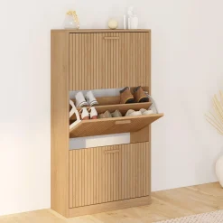 IDMarket Meuble à chaussures 18 paires 3 portes tasseau bois coloris chêne* Collection Contemporaine|Meubles À Chaussures