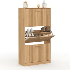 IDMarket Meuble à chaussures 18 paires 3 portes tasseau bois coloris chêne* Collection Contemporaine|Meubles À Chaussures