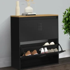 IDMarket Meuble à chaussures 12 paires 2 portes métal noir design industriel* Rangement Et Accessoires|Collection Métal