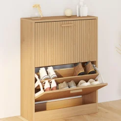 IDMarket Meuble à chaussures 12 paires 2 portes lattes bois coloris chêne* Collection Contemporaine|Meubles À Chaussures