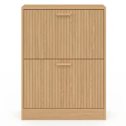 IDMarket Meuble à chaussures 12 paires 2 portes lattes bois coloris chêne* Collection Contemporaine|Meubles À Chaussures