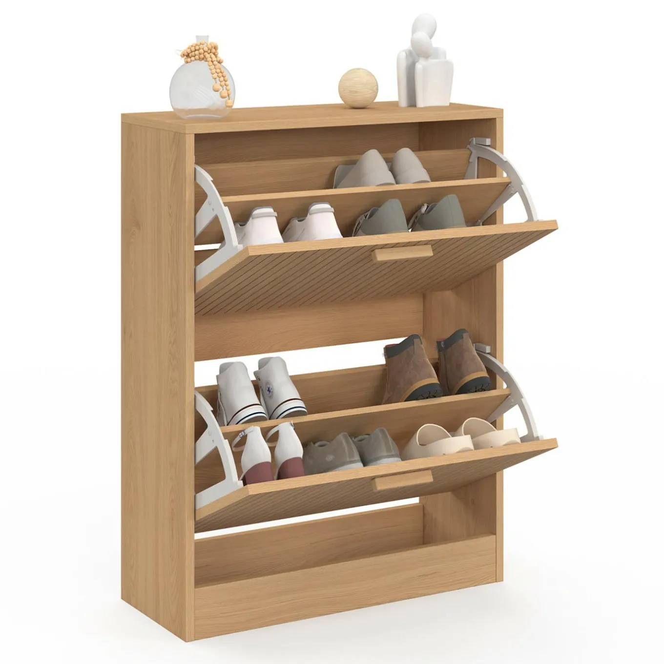 IDMarket Meuble à chaussures 12 paires 2 portes lattes bois coloris chêne* Collection Contemporaine|Meubles À Chaussures