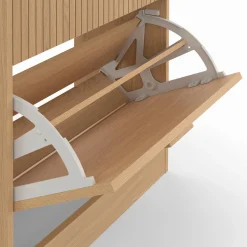 IDMarket Meuble à chaussures 12 paires 2 portes lattes bois coloris chêne* Collection Contemporaine|Meubles À Chaussures