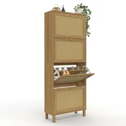 IDMarket Meuble à chaussures 24 paires vintage 4 portes effet naturel cannage* Collection Cannage|Collection Vintage