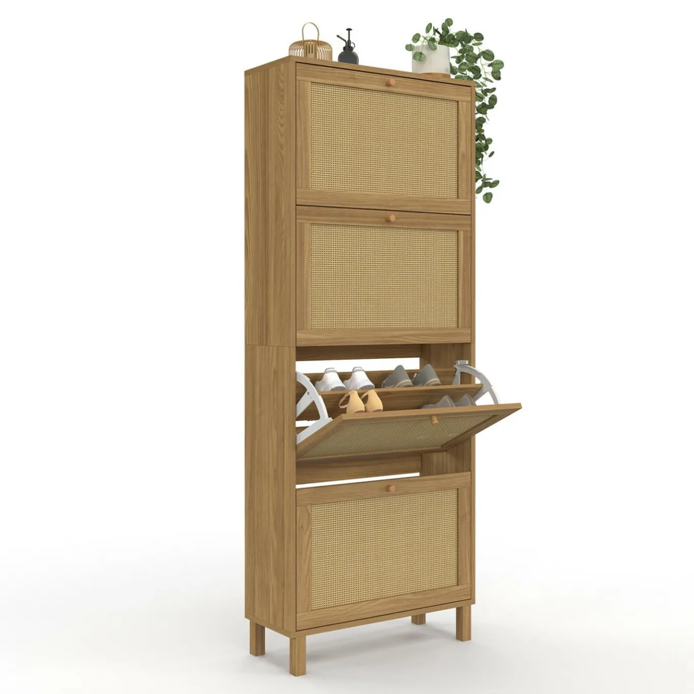IDMarket Meuble à chaussures 24 paires vintage 4 portes effet naturel cannage* Collection Cannage|Collection Vintage