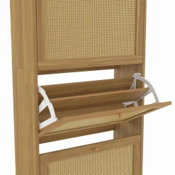 IDMarket Meuble à chaussures 24 paires vintage 4 portes effet naturel cannage* Collection Cannage|Collection Vintage