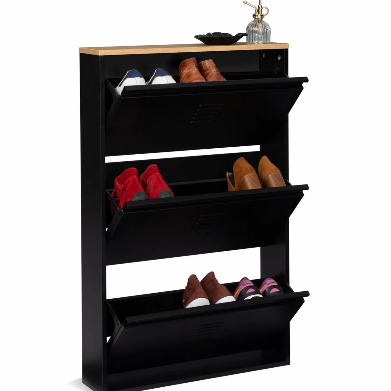 IDMarket Meuble à chaussures 3 portes noir et métal* Rangement Et Accessoires|Collection Métal