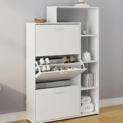 IDMarket Meuble à chaussures 3 portes avec étagère blanc* Meubles Blancs|Petits Meubles