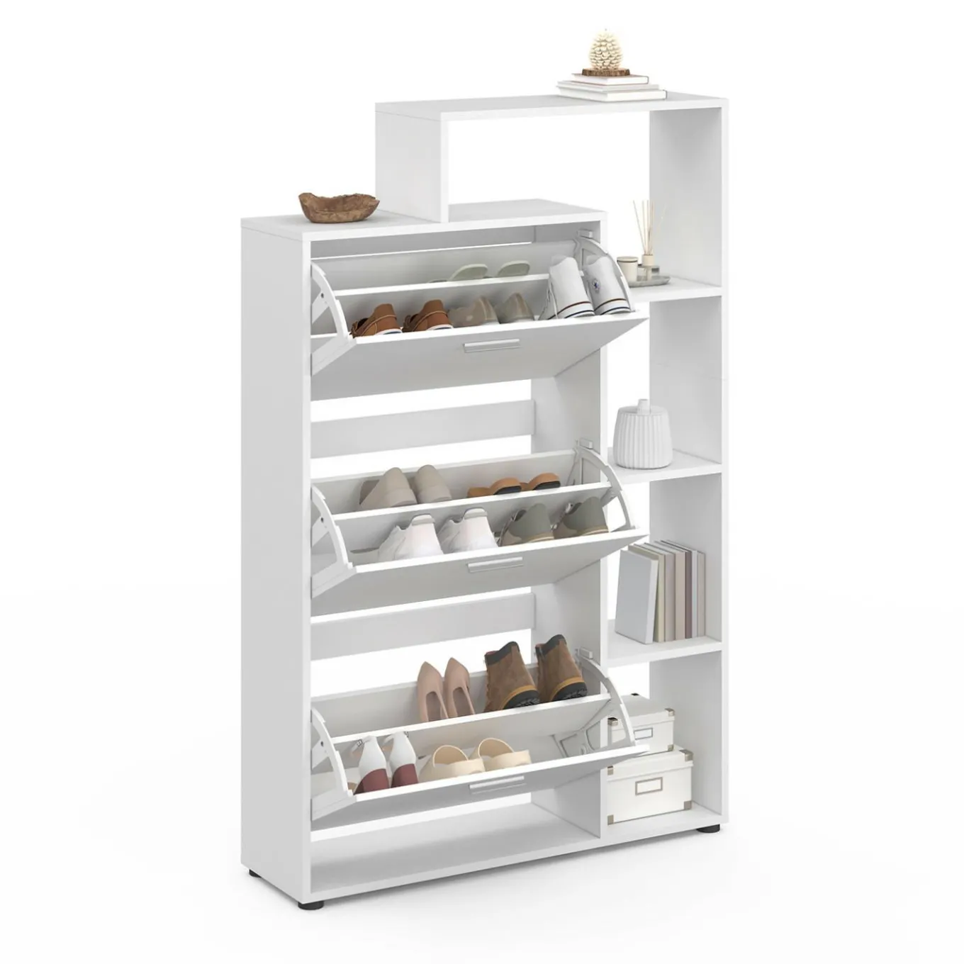 IDMarket Meuble à chaussures 3 portes avec étagère blanc* Meubles Blancs|Petits Meubles