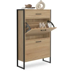 IDMarket Meuble à chaussures avec 2 portes et 1 tiroir style industriel* Meubles Tiroirs|Petits Meubles