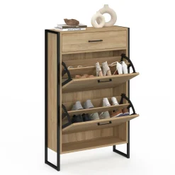 IDMarket Meuble à chaussures avec 2 portes et 1 tiroir style industriel* Meubles Tiroirs|Petits Meubles