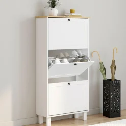 IDMarket Meuble à chaussures blanc et bois* Meubles À Chaussures|Collection Contemporaine