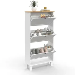 IDMarket Meuble à chaussures blanc et bois* Meubles À Chaussures|Collection Contemporaine