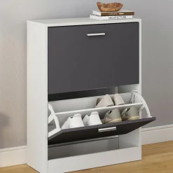 IDMarket Meuble à chaussures blanc et gris 2 portes* Meubles À Chaussures