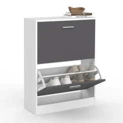 IDMarket Meuble à chaussures blanc et gris 2 portes* Meubles À Chaussures