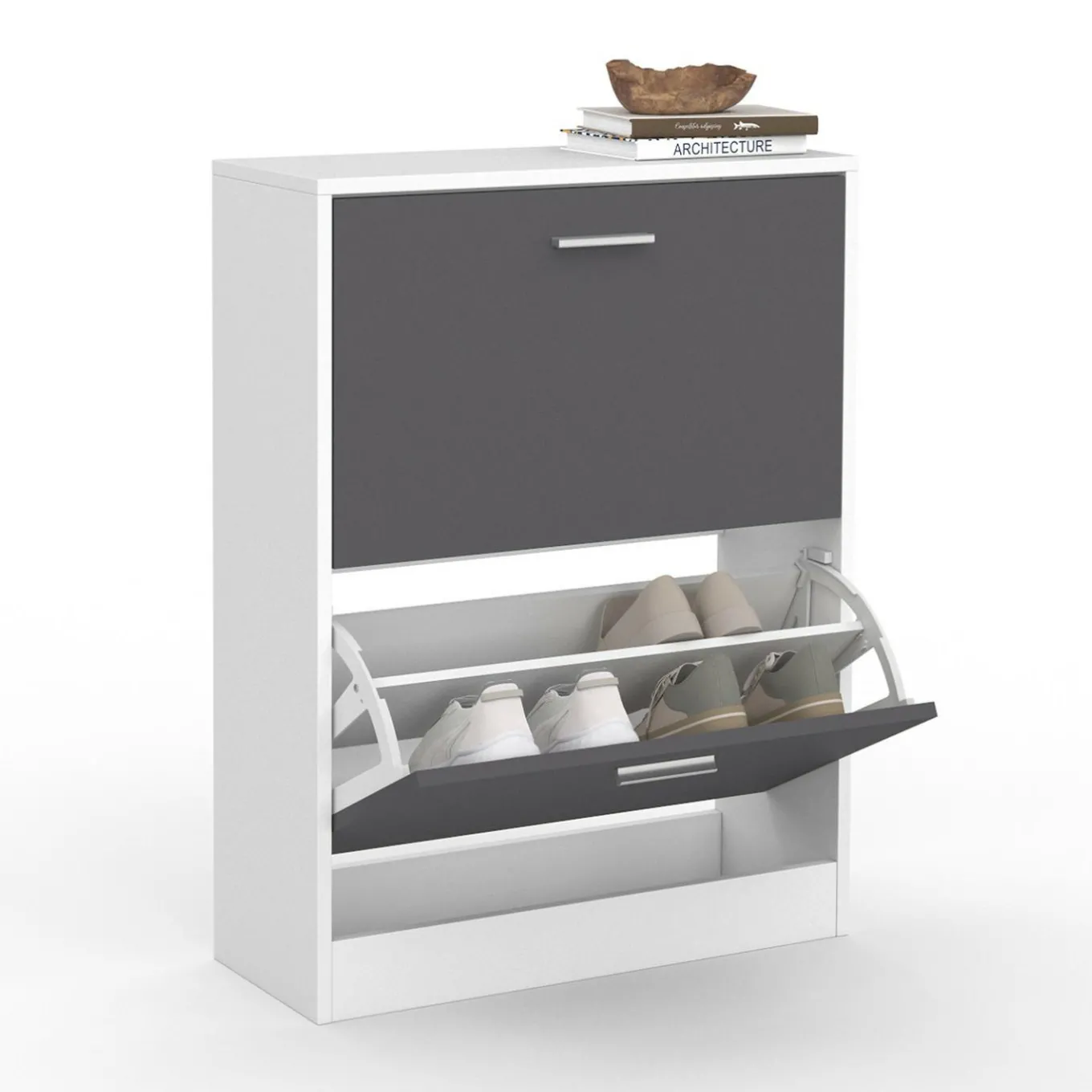 IDMarket Meuble à chaussures blanc et gris 2 portes* Meubles À Chaussures