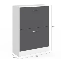 IDMarket Meuble à chaussures blanc et gris 2 portes* Meubles À Chaussures