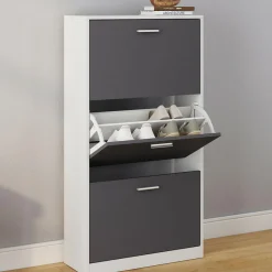 IDMarket Meuble à chaussures blanc 3 portes grises* Petits Meubles|Meubles À Chaussures