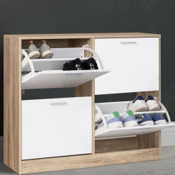 IDMarket Meuble à chaussures bois imitation hêtre 4 portes blanches* Petits Meubles|Meubles À Chaussures