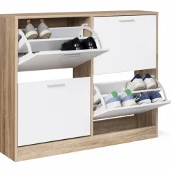 IDMarket Meuble à chaussures bois imitation hêtre 4 portes blanches* Petits Meubles|Meubles À Chaussures