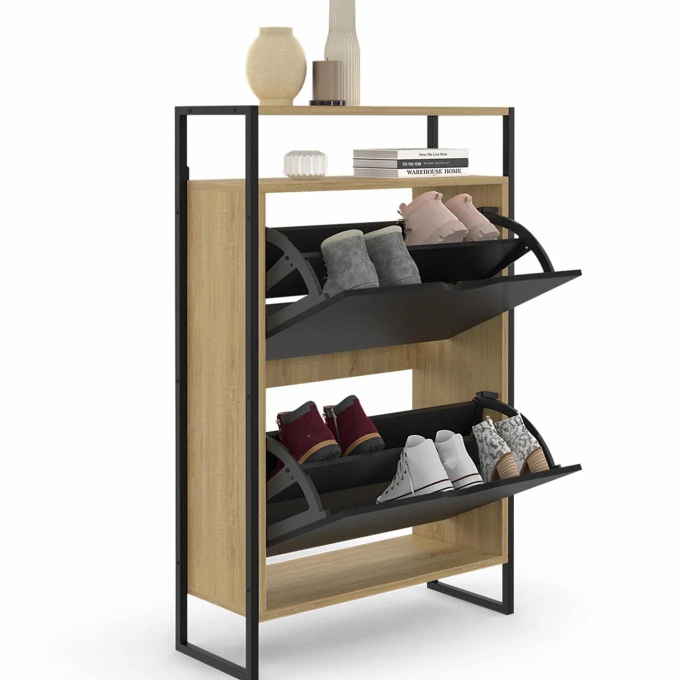 IDMarket Meuble à chaussures industriel avec 2 portes et étagère* Meubles À Chaussures|Vestiaires Et Meubles D'Entrée