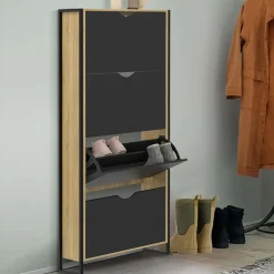 IDMarket Meuble à chaussures industriel avec 4 portes* Meubles À Chaussures|Vestiaires Et Meubles D'Entrée