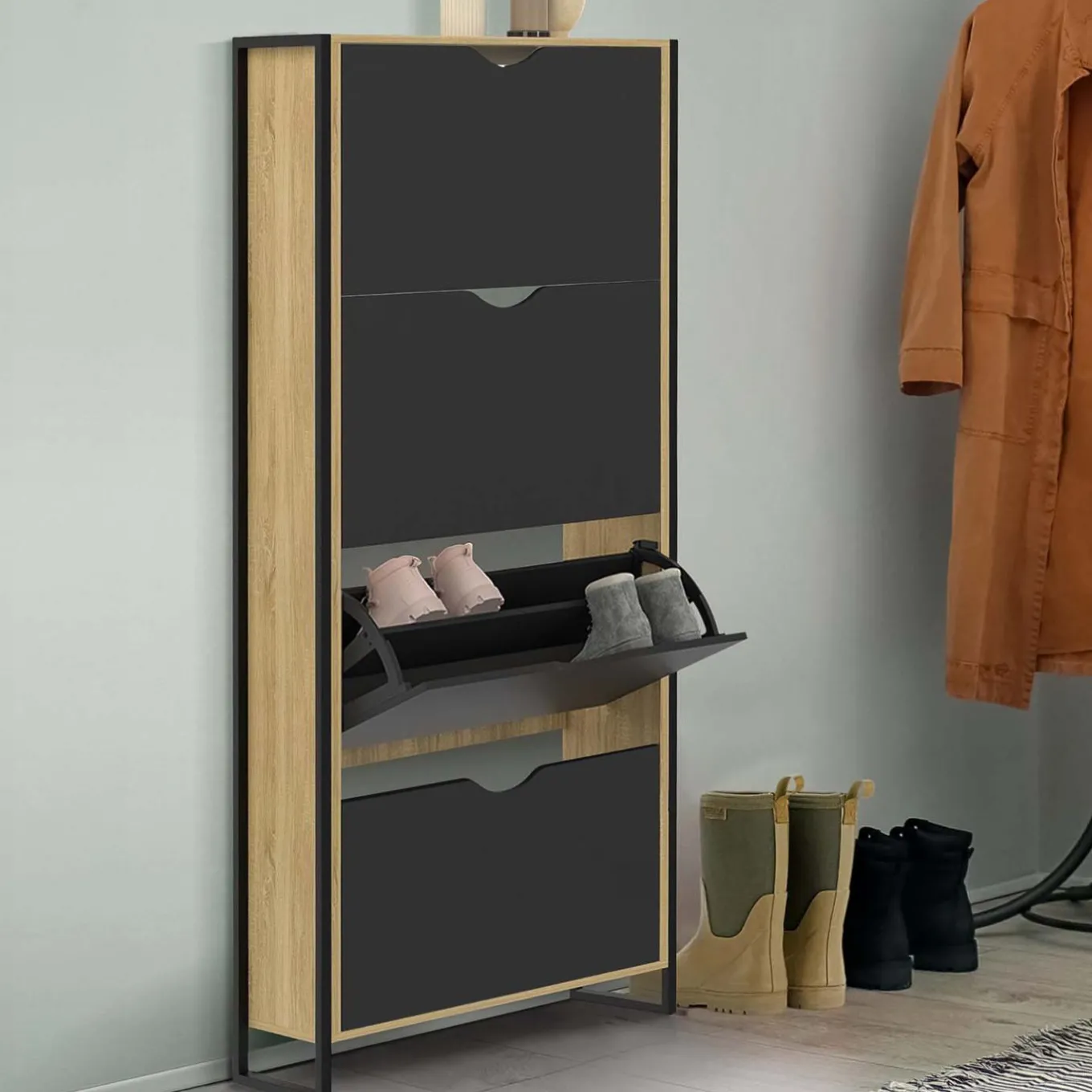 IDMarket Meuble à chaussures industriel avec 4 portes* Meubles À Chaussures|Vestiaires Et Meubles D'Entrée