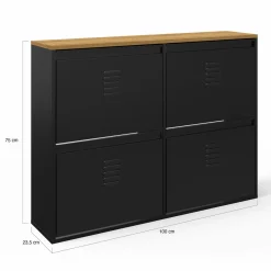 IDMarket Meuble à chaussures industriel 20 paires 4 portes métalliques plateau bois* Rangement Et Accessoires|Collection Métal