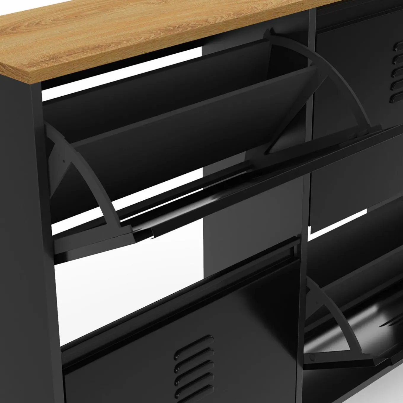 IDMarket Meuble à chaussures industriel 20 paires 4 portes métalliques plateau bois* Rangement Et Accessoires|Collection Métal