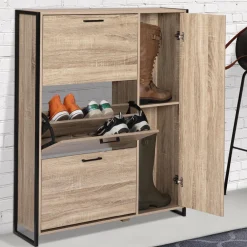 IDMarket Meuble à chaussures industriel avec 4 portes* Meubles Hauts|Meubles En Bois