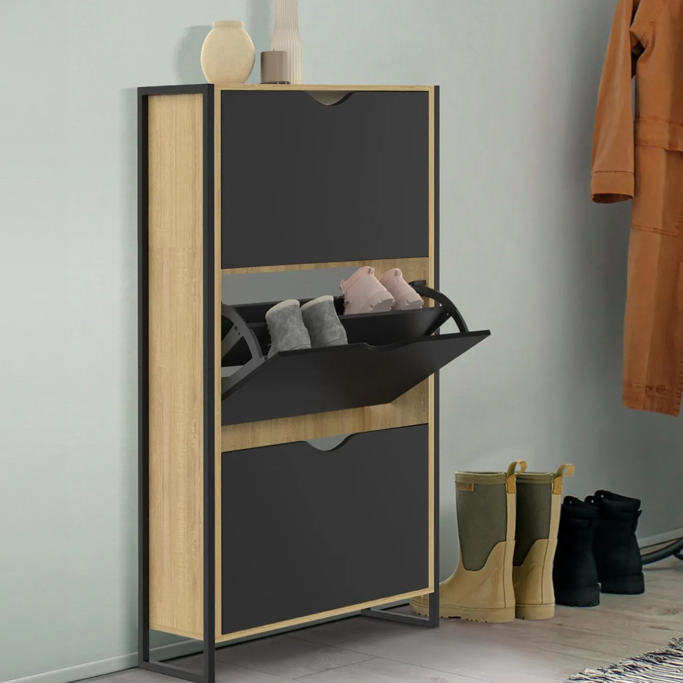 IDMarket Meuble à chaussures industriel avec 3 portes* Meubles À Chaussures|Vestiaires Et Meubles D'Entrée