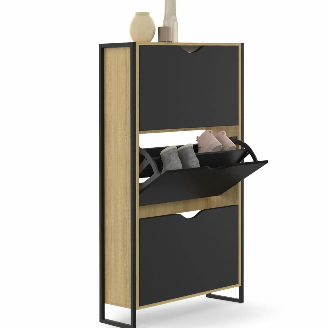 IDMarket Meuble à chaussures industriel avec 3 portes* Meubles À Chaussures|Vestiaires Et Meubles D'Entrée