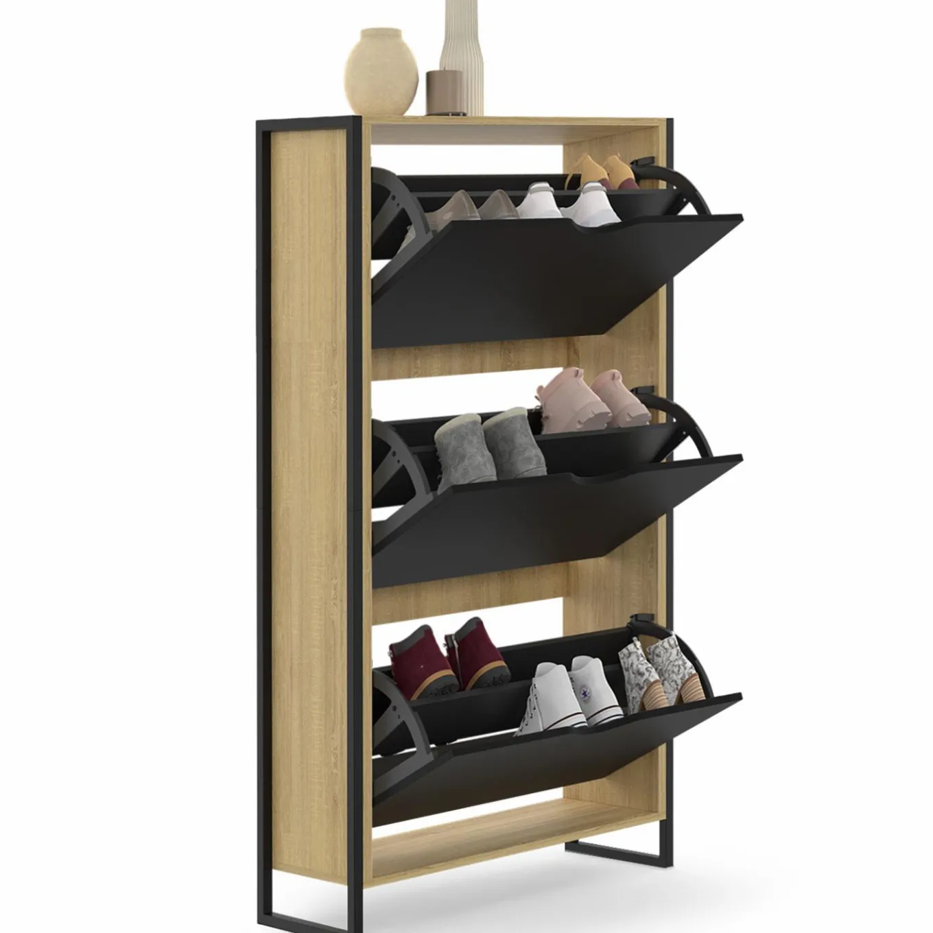 IDMarket Meuble à chaussures industriel avec 3 portes* Meubles À Chaussures|Vestiaires Et Meubles D'Entrée