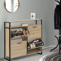 IDMarket Meuble à chaussures style industriel 4 portes et étagère* Collection Industrielle|Meubles À Chaussures