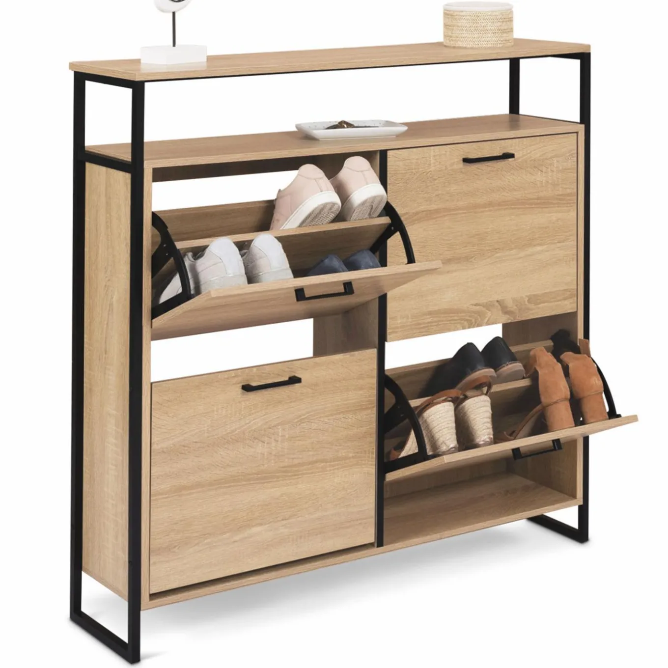 IDMarket Meuble à chaussures style industriel 4 portes et étagère* Collection Industrielle|Meubles À Chaussures