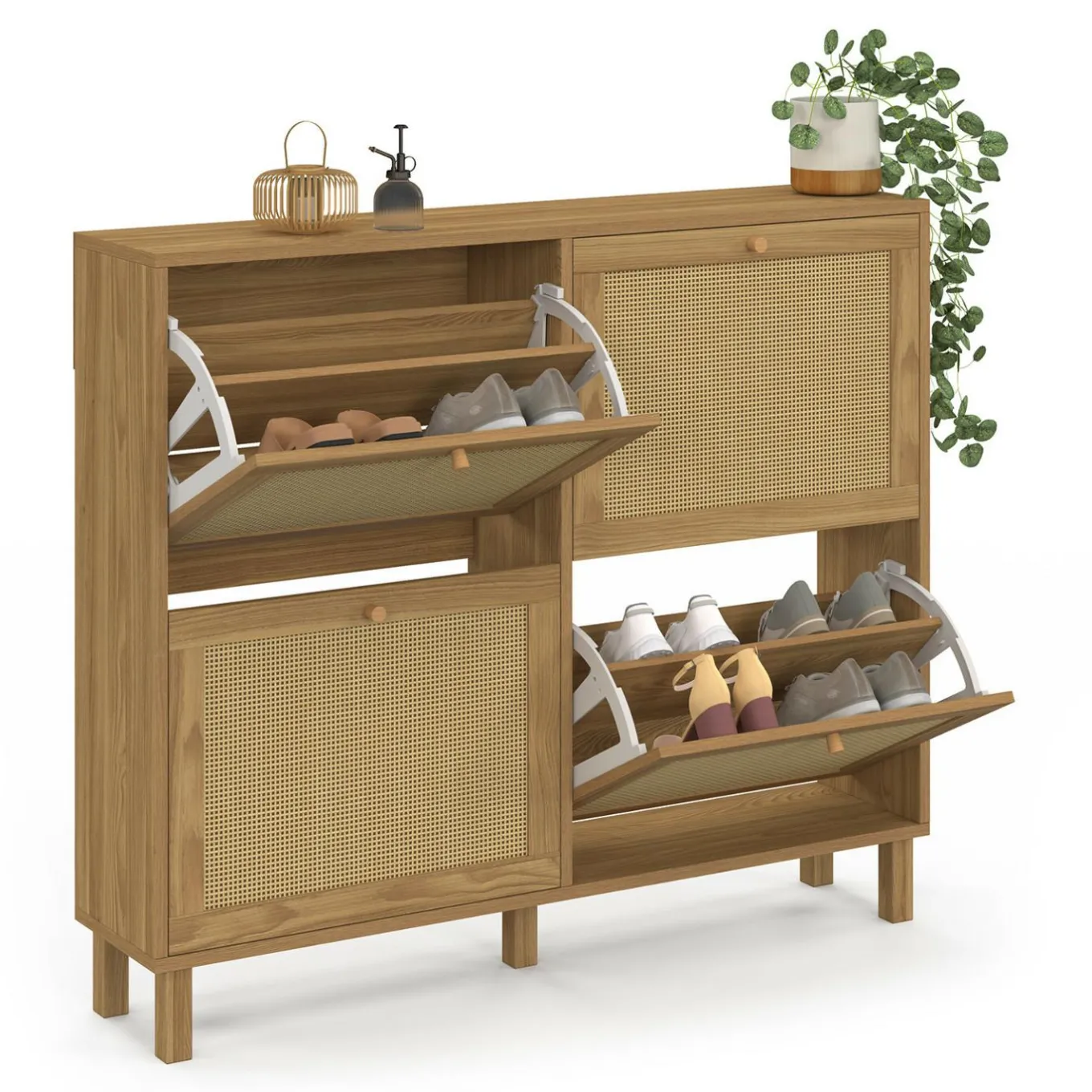 IDMarket Meuble à chaussures vintage effet naturel cannage 20 paires 4 portes* Collection Vintage|Collection Cannage