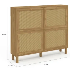 IDMarket Meuble à chaussures vintage effet naturel cannage 20 paires 4 portes* Collection Vintage|Collection Cannage