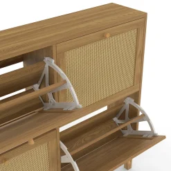 IDMarket Meuble à chaussures vintage effet naturel cannage 20 paires 4 portes* Collection Vintage|Collection Cannage