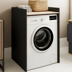 IDMarket Meuble armoire pour machine à laver noir et bois façon hêtre* Rangement Et Accessoires|Collection Contemporaine
