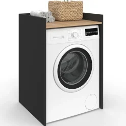 IDMarket Meuble armoire pour machine à laver noir et bois façon hêtre* Rangement Et Accessoires|Collection Contemporaine