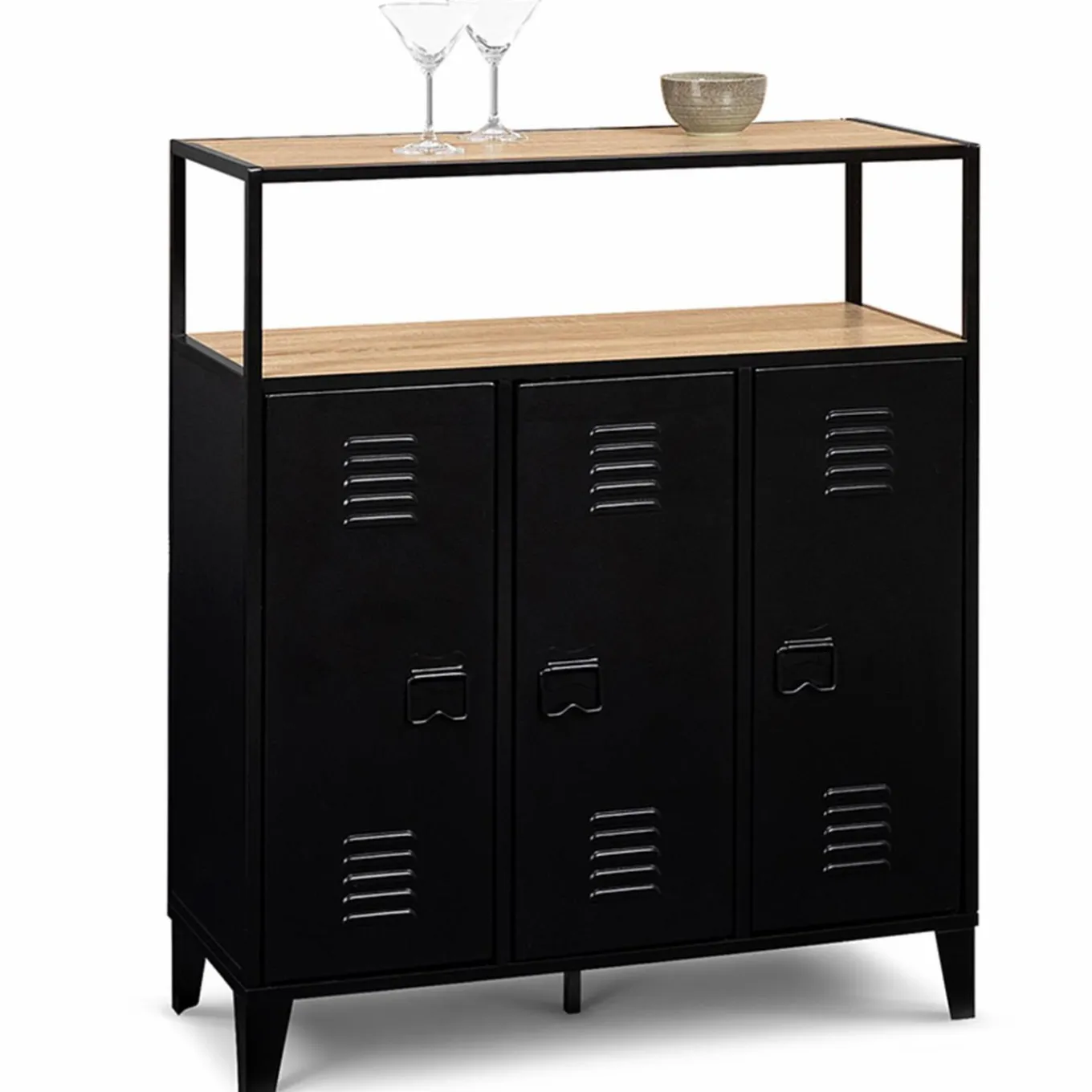 IDMarket Meuble bar métal noir et bois industriel* Collection Agencement Magasin|Collection Métal