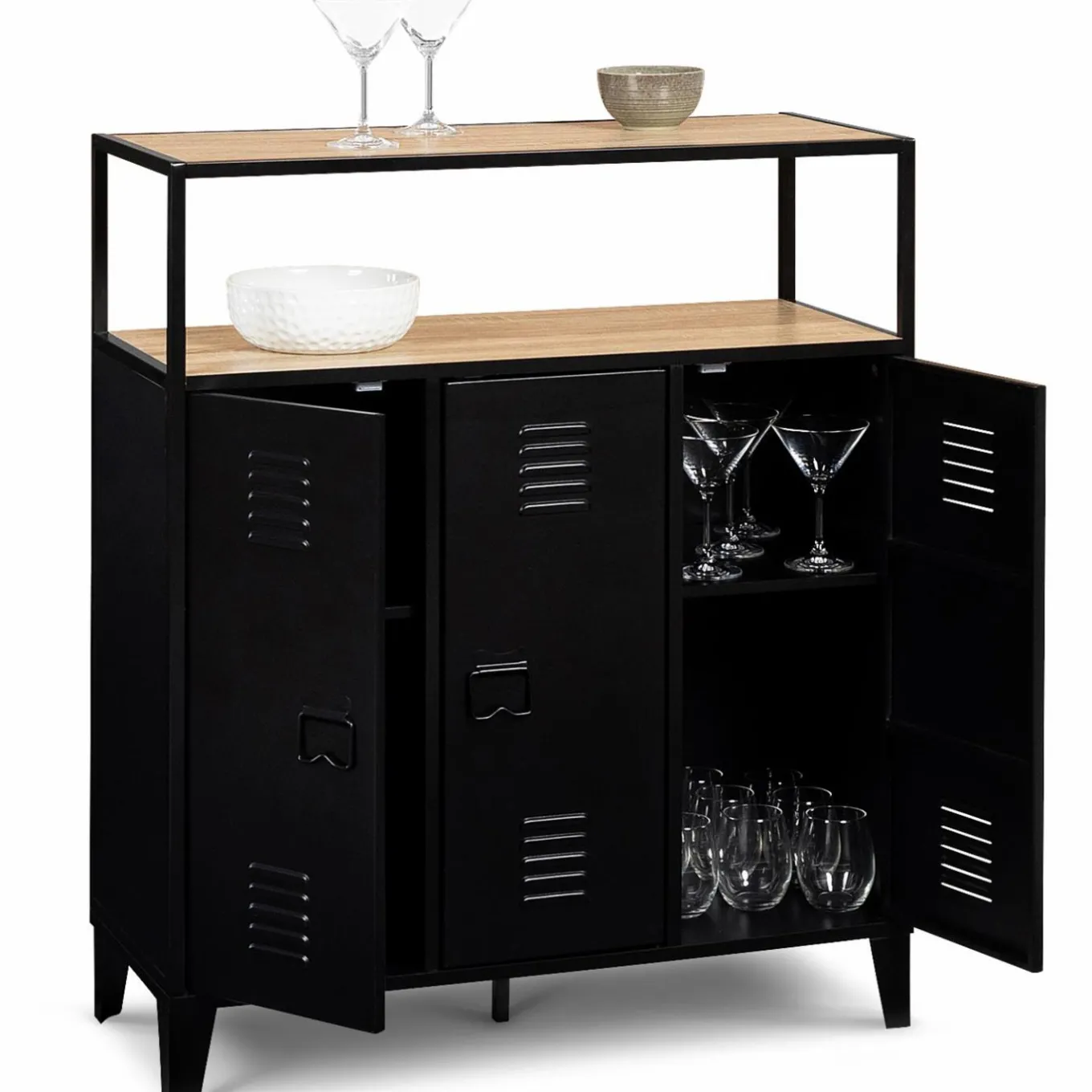 IDMarket Meuble bar métal noir et bois industriel* Collection Agencement Magasin|Collection Métal