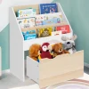 IDMarket Meuble bibliothèque pour enfant blanc et hêtre avec 3 étagères et 1 bac*Enfant Meubles Rangement Jouet|Meubles Enfant