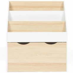 IDMarket Meuble bibliothèque pour enfant blanc et hêtre avec 3 étagères et 1 bac*Enfant Meubles Rangement Jouet|Meubles Enfant