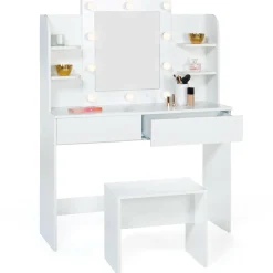 IDMarket Meuble coiffeuse blanche avec miroir LED et tabouret* Meubles Hauts|Meubles Blancs