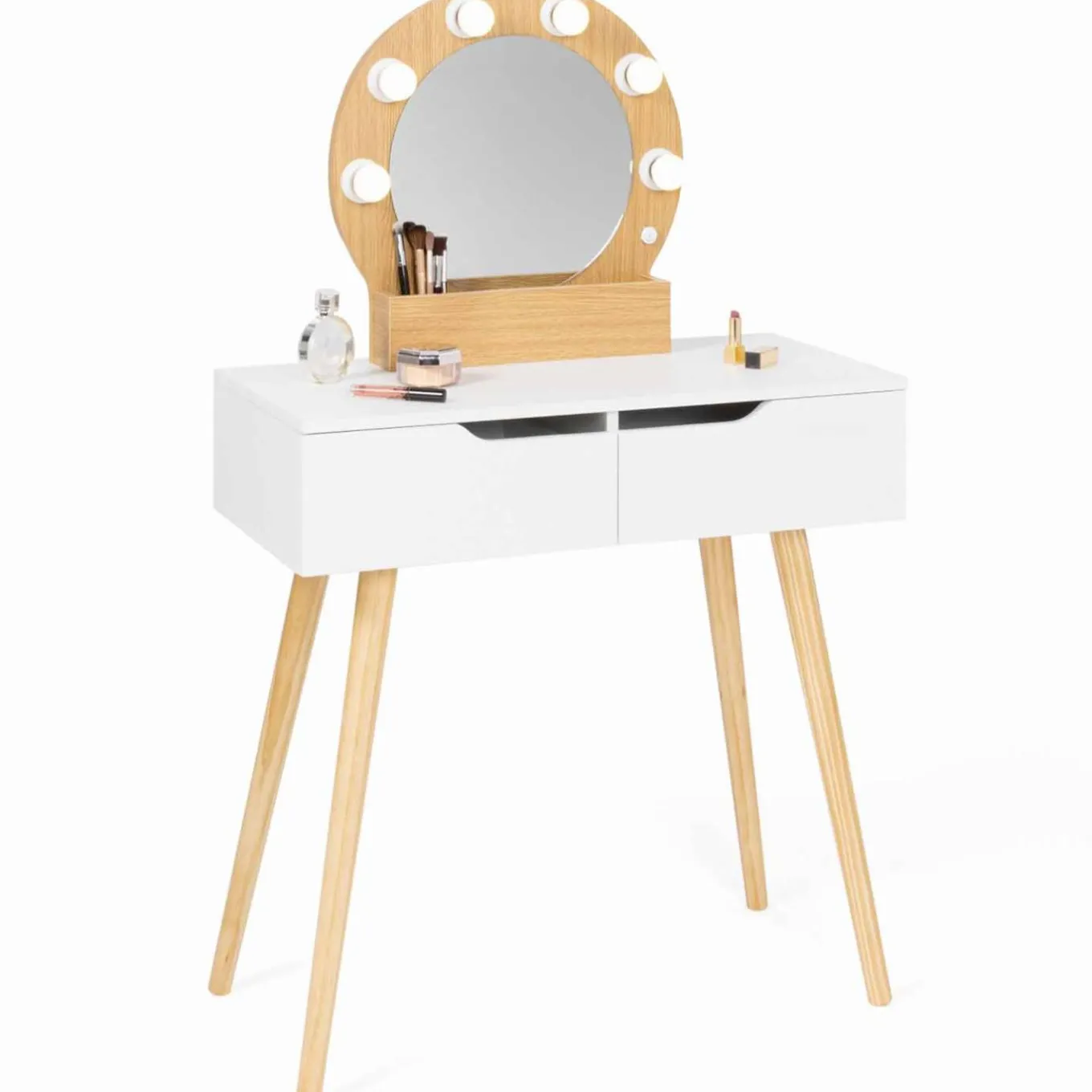 IDMarket Meuble coiffeuse blanche style scandinave avec miroir LED et tiroirs* Meubles Tiroirs|Meubles Blancs
