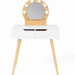 IDMarket Meuble coiffeuse blanche style scandinave avec miroir LED et tiroirs* Meubles Tiroirs|Meubles Blancs