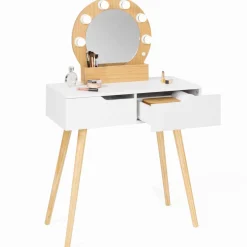 IDMarket Meuble coiffeuse blanche style scandinave avec miroir LED et tiroirs* Meubles Tiroirs|Meubles Blancs